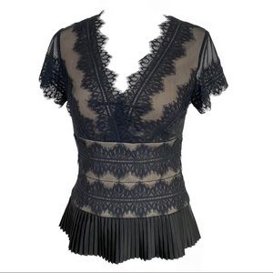 JS Collections S/S Lace & Mesh Pleated Peplum Top